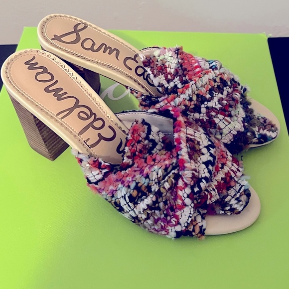 Sam Edelman Oda Slide Tweed Multicolor Knot Top Mule - Picture 1 of 14